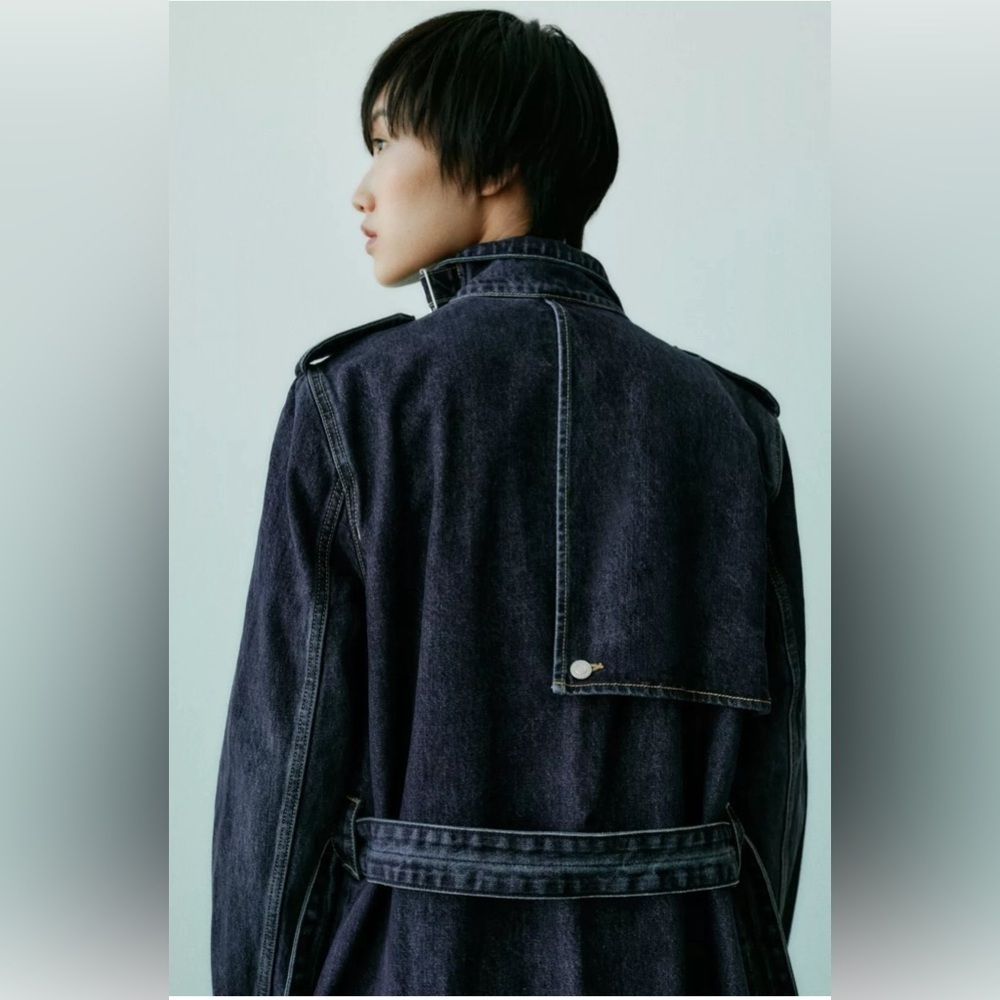 ZARA TRF DARK DENIM TRENCH Size Medium - Picture 8 of 10